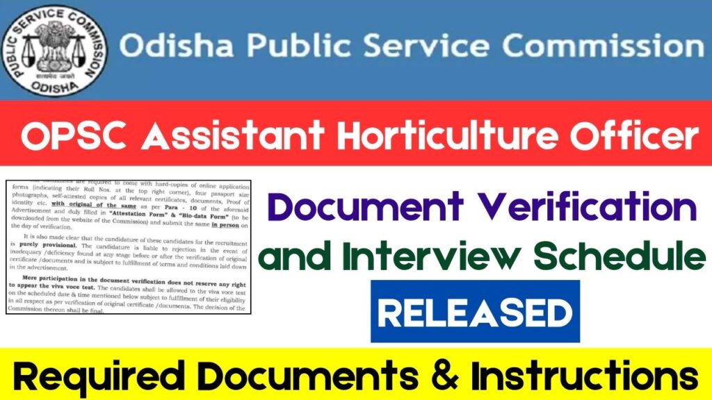 OPSC Assistant Horticulture Officer Document Verification and Interview Schedule