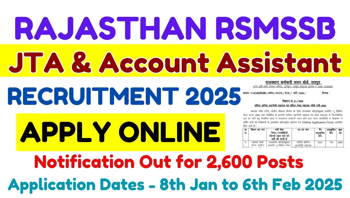 RSMSSB JTA and Account Assistant Recruitment 2025