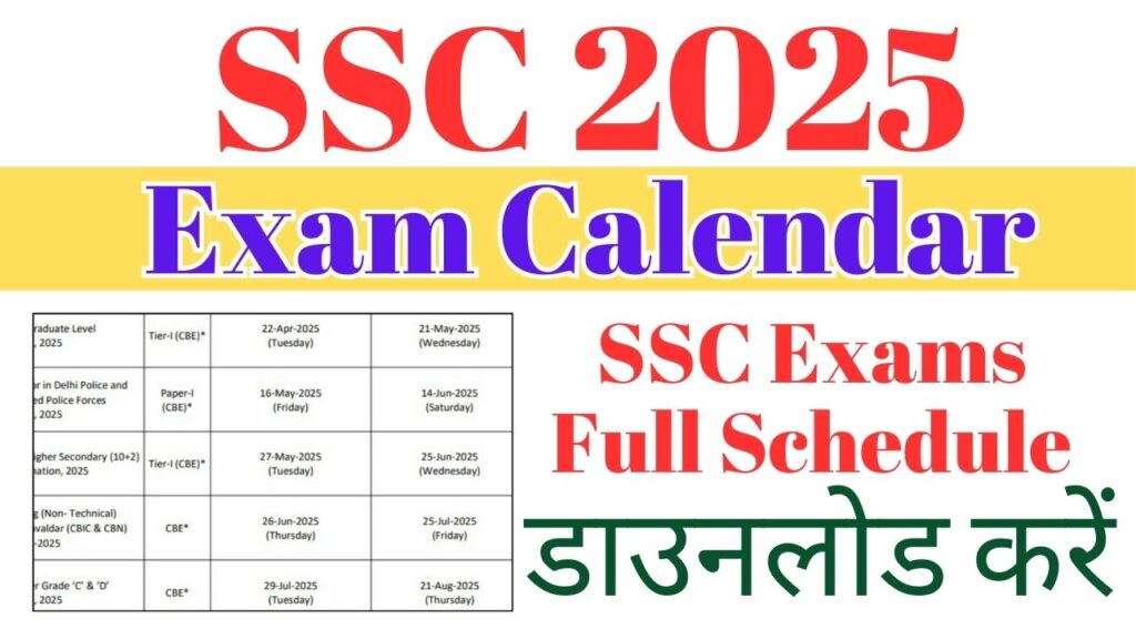 SSC Exam Calendar 2025