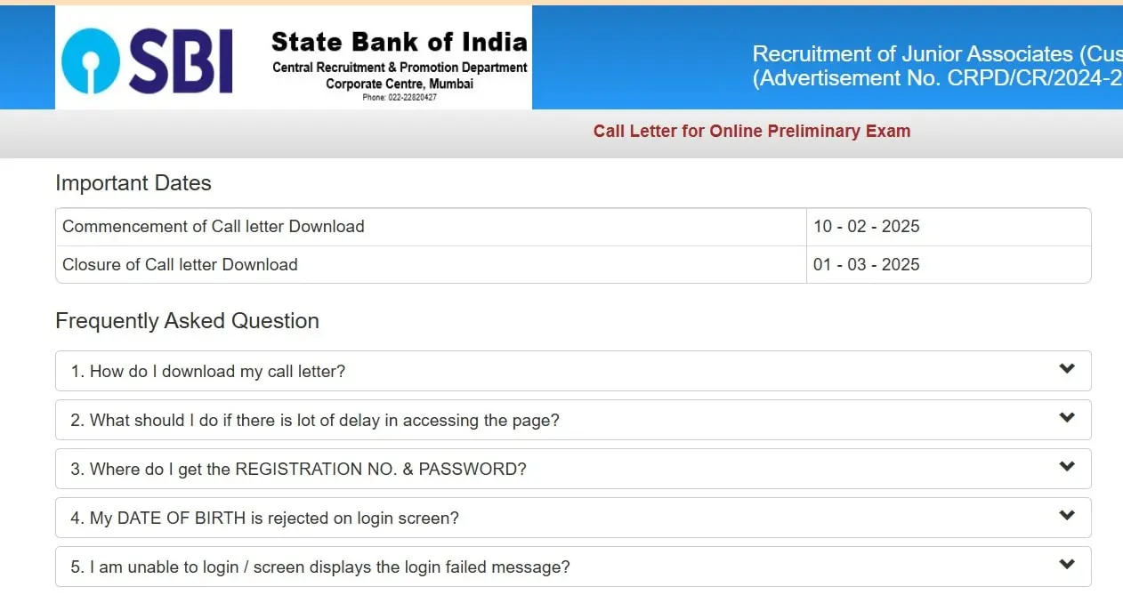 SBI Clerk Admit Card 2025